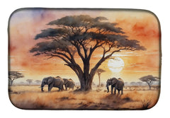 Decorative dish drying mat with tree and elephant design. 5% of profits will be donated to support retired circus elephants