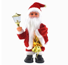Santa Claus figurine holding a lantern on a white background