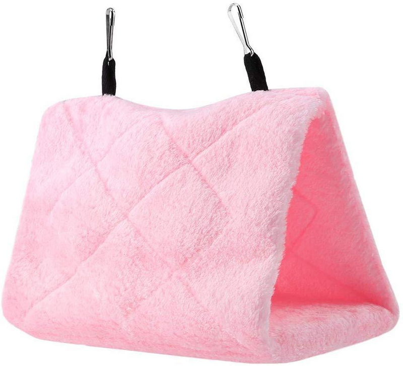 Pink pet hammock with hooks on a white background