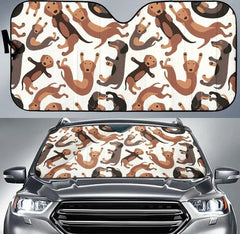 Car sunshade with dachshund pattern on a white background