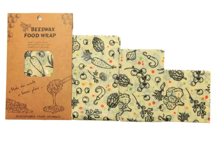 Beeswax food wrap with packaging on a white background