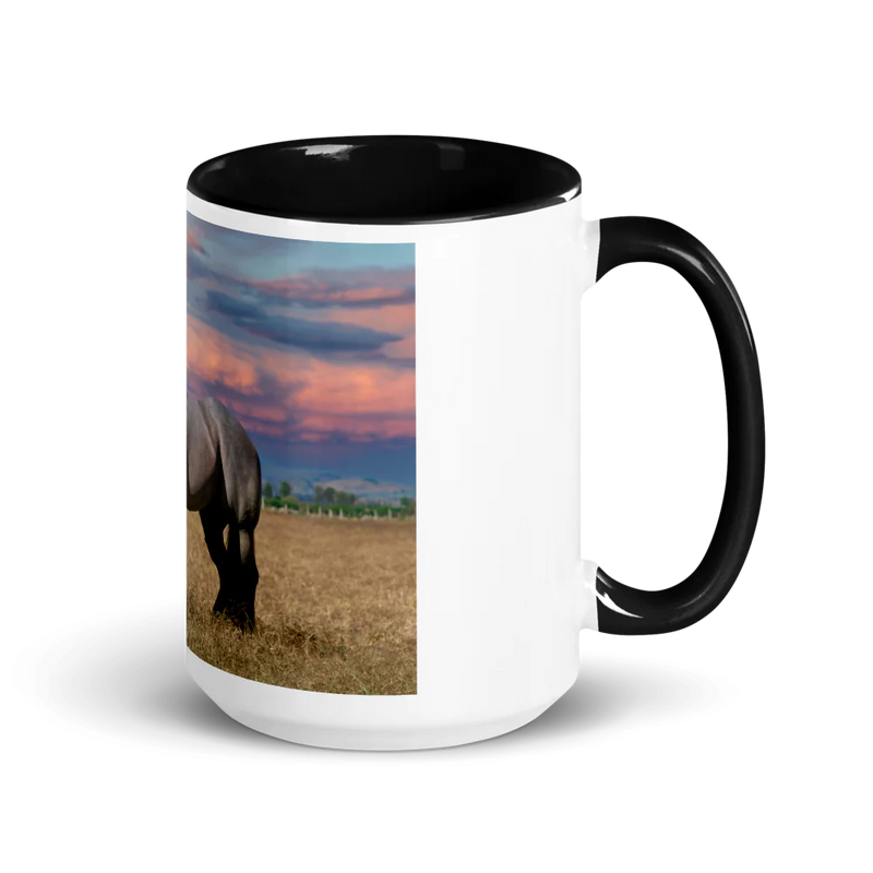White Ceramic Mug with Horse and a Purple Sky