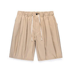 Beige Men's hip hop shorts with drawstring on a white background