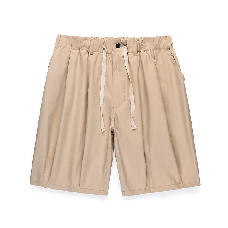 Beige Men's hip hop shorts with drawstring on a white background