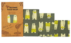 Beeswax food wrap with bear design on a white background