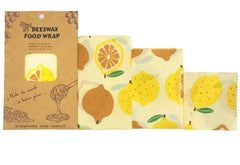Set of beeswax food wraps with lemon design on a white background
