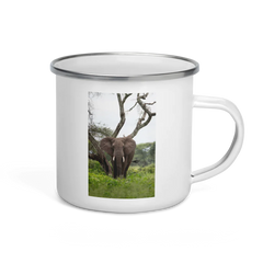 Camping Mug with an elephant design on a white background