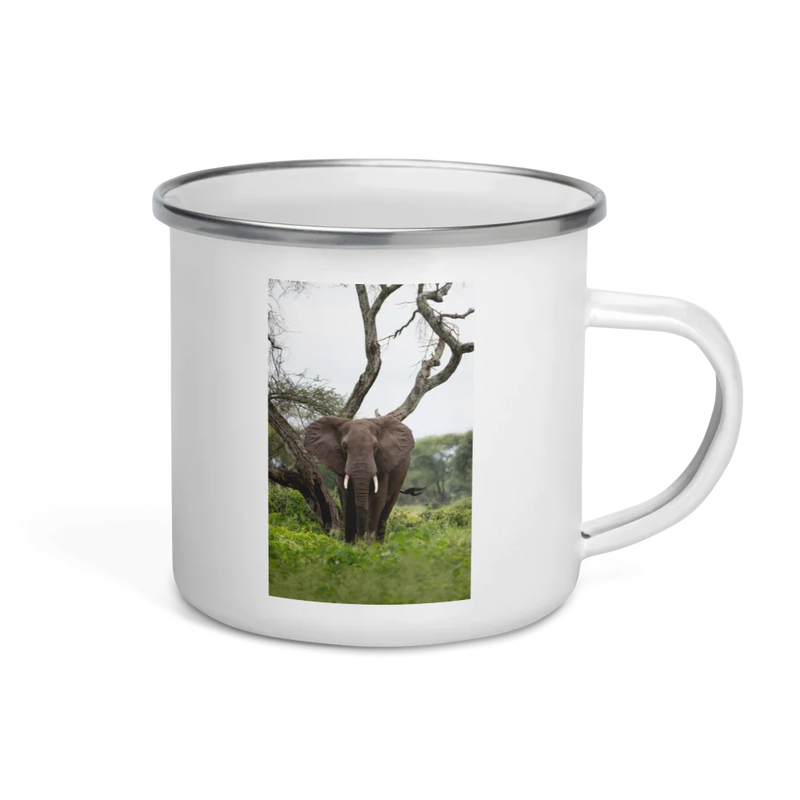 Camping Mug with an elephant design on a white background