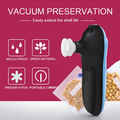 Vacuum preservation device with features on a red background