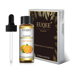 EUQEE essential oil bottle with dropper and packaging on a white background