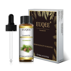 EUQEE essential oil bottle with dropper and packaging on a white background