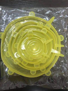 Yellow silicone lid on a clear plastic bag