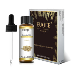 EUQEE essential oil bottle with dropper and packaging on a white background