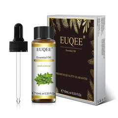 EUQEE essential oil bottle with dropper and packaging on a white background