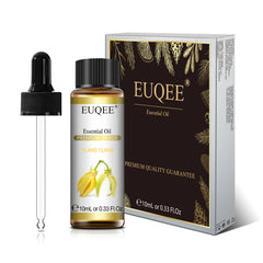 EUQEE essential oil bottle with dropper and packaging on a white background