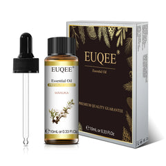 EUQEE essential oil bottle with dropper and packaging on a white background