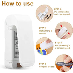 Instructions on how to use a sealing device with step-by-step illustrations.