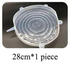 Clear silicone lid with measurement text on a black background