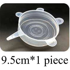 Silicone lid with handles on a dark background, labeled '9.5cm * 1 piece'.