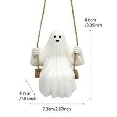 Ghost figurine on a swing with measurements indicated