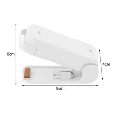 White mini heatsealer  with dimensions labeled on a white background