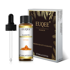 EUQEE Copaiba essential oil bottle with dropper and packaging on a white background