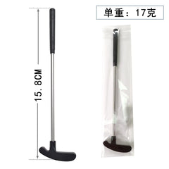Golf putter with measurements and packaging on a white background