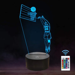 3D LED lamp with basketball player and hoop design, remote control included