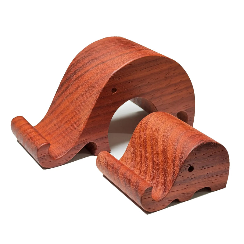 Two Rosewood stained cell phone/tablet holders in form of elephant heads, mothe and baby