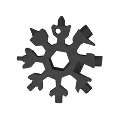 Black snowflake-shaped multi-tool on a white background