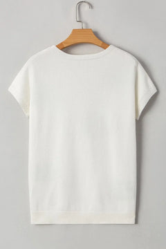 Bow Pattern Knit Short Sleeve Sweater