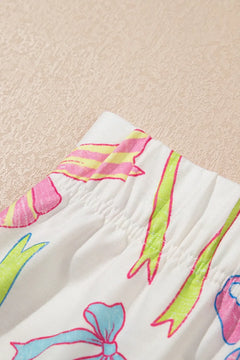 Cheerful Bow Print Elastic Pull On Casual Shorts