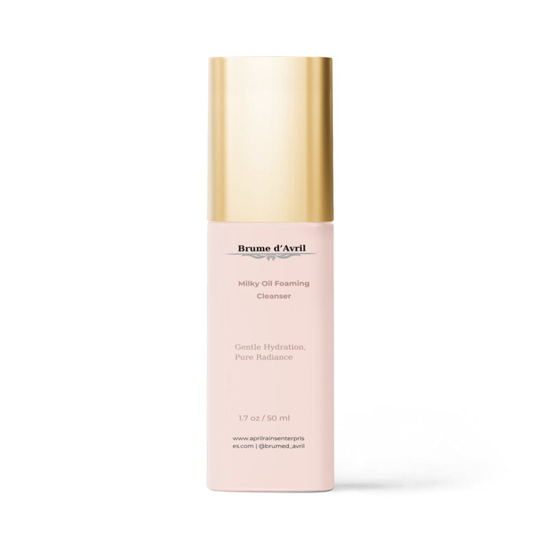 50 ml bottle of Brume d'Avril milky oil foaming cleanser on a white background