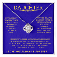 White gold Love Knot Necklace with black message card To my Daughter---I Love You Always & Forever