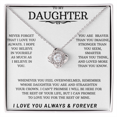 Love knot necklace silver with cubic zirconia and message card with sentiment