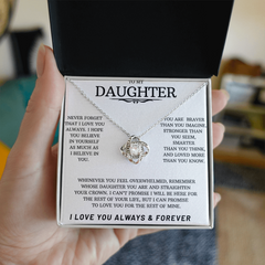 Love knot necklace silver with cubic zirconia and message card with sentiment