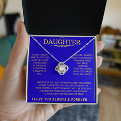 White gold Love Knot Necklace with black message card To my Daughter-I Love You Always & Forever