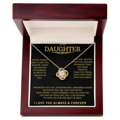 Gold Love Knot Necklace with black message card in Luxury Gift Box To my Daughter---I Love You Always & Forever