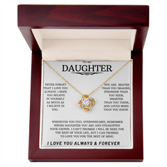 Love knot necklace gold  with cubic zirconia and message card with sentiment in a luxury box