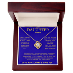 Gold Love Knot Necklace with blue message card in Luxury Gift Box To my Daughter-I Love You Always & Forever
