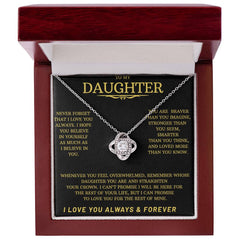 Gold Love Knot Necklace with black message card in a Luxury gift box To my Daughter---I Love You Always & Forever