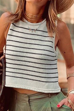 Striped Round Neck Knit Tank