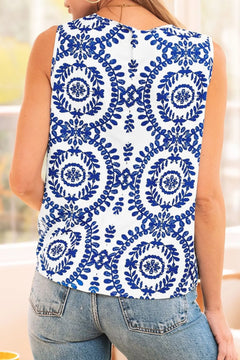 Printed Crew Neck Sleeveless Top