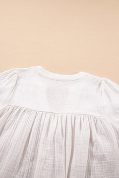 Textured Short Sleeve Buttons Frayed Blouse