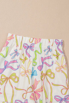 Cheerful Bow Print Elastic Pull On Casual Shorts