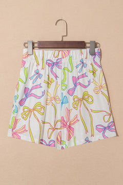 Cheerful Bow Print Elastic Pull On Casual Shorts