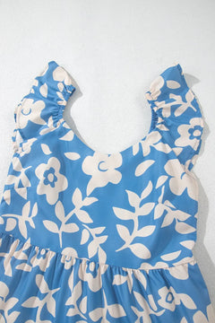 Floral Flutter Shoulder Tiered Flowy Midi Dress