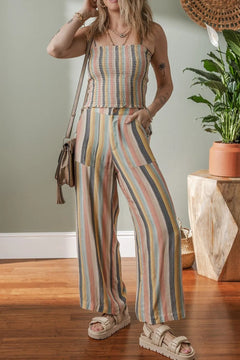 camisole verticle multicolor striped top with matching wide leg pants