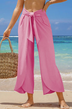 Knotted Waist Split Leg Relaxed Pants
