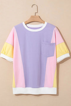 Color Block Patchwork Half Sleeve Oversized T Shirt